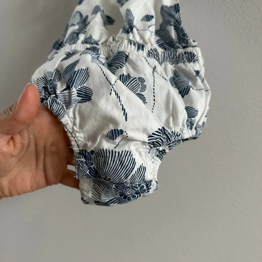 Old Navy White Blue Floral Tank one piece bubble Size 6-12 M